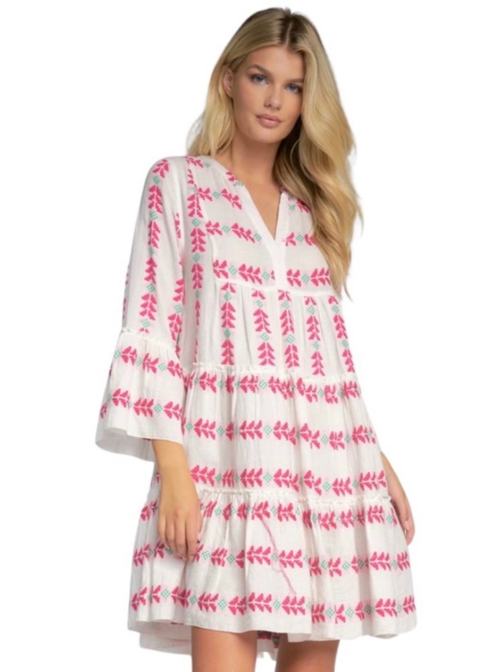 Elan White Dress with Pink Embroidery